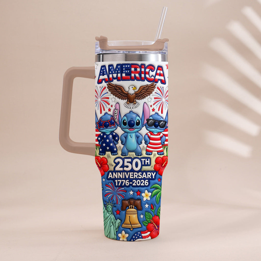 Personalized 250th Anniversary Tumbler with Handle - Cute Alien Design Tumbler With Handle GradoCreations