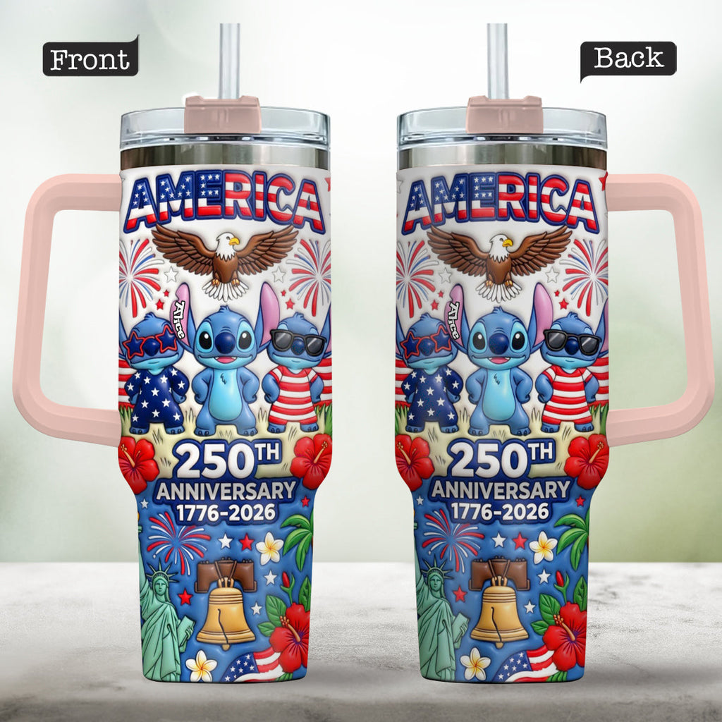 Personalized 250th Anniversary Tumbler with Handle - Cute Alien Design Tumbler With Handle GradoCreations