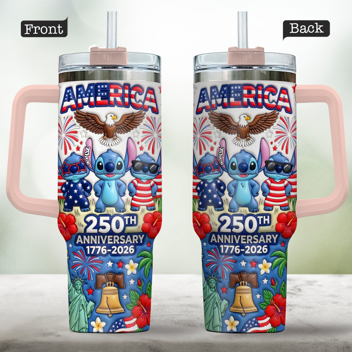 Personalized 250th Anniversary Tumbler with Handle - Cute Alien Design Tumbler With Handle GradoCreations