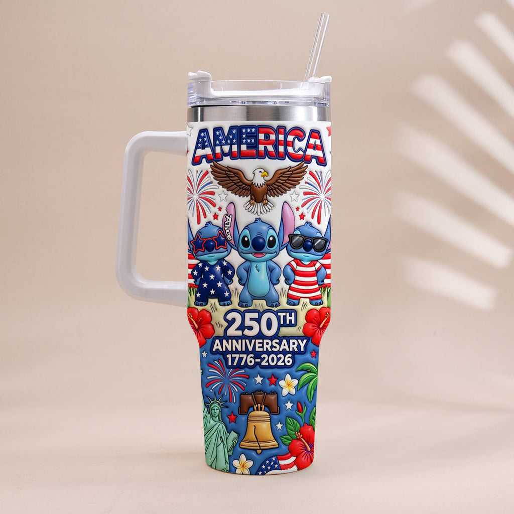 Personalized 250th Anniversary Tumbler with Handle - Cute Alien Design Tumbler With Handle GradoCreations