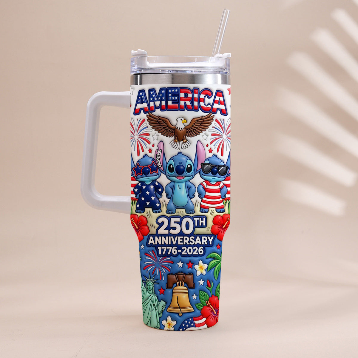 Personalized 250th Anniversary Tumbler with Handle - Cute Alien Design Tumbler With Handle GradoCreations