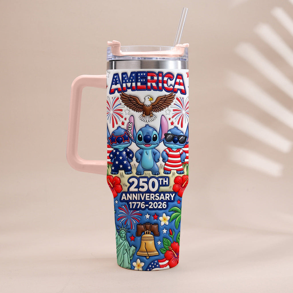 Personalized 250th Anniversary Tumbler with Handle - Cute Alien Design Tumbler With Handle GradoCreations