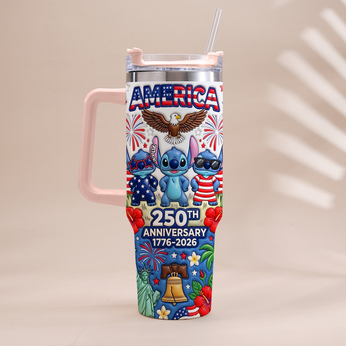 Personalized 250th Anniversary Tumbler with Handle - Cute Alien Design Tumbler With Handle GradoCreations