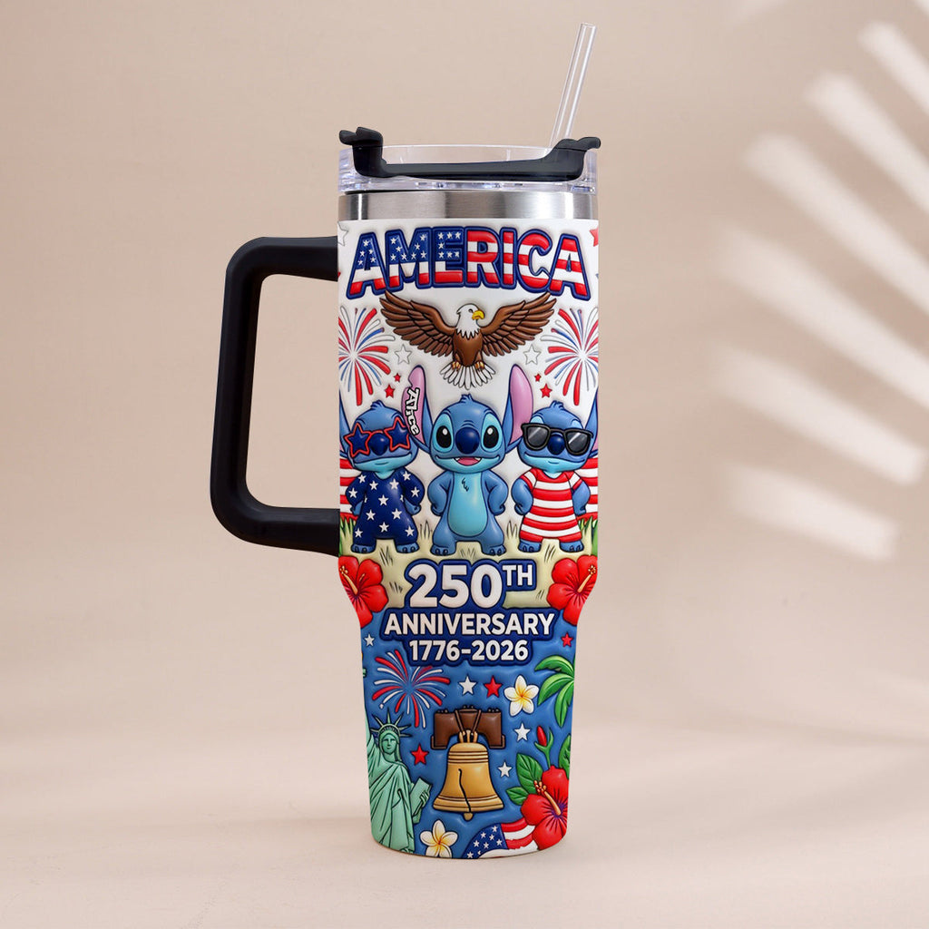 Personalized 250th Anniversary Tumbler with Handle - Cute Alien Design Tumbler With Handle GradoCreations