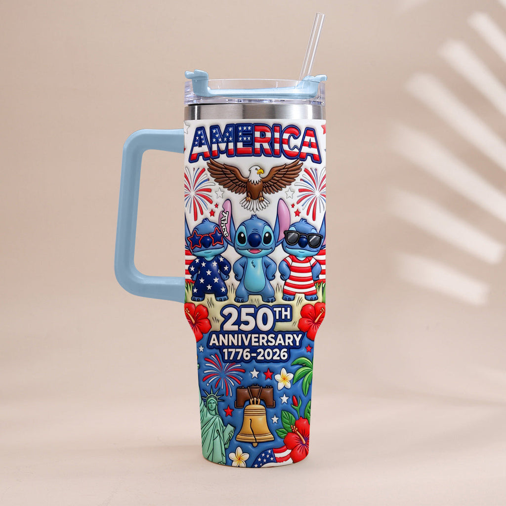 Personalized 250th Anniversary Tumbler with Handle - Cute Alien Design Tumbler With Handle GradoCreations