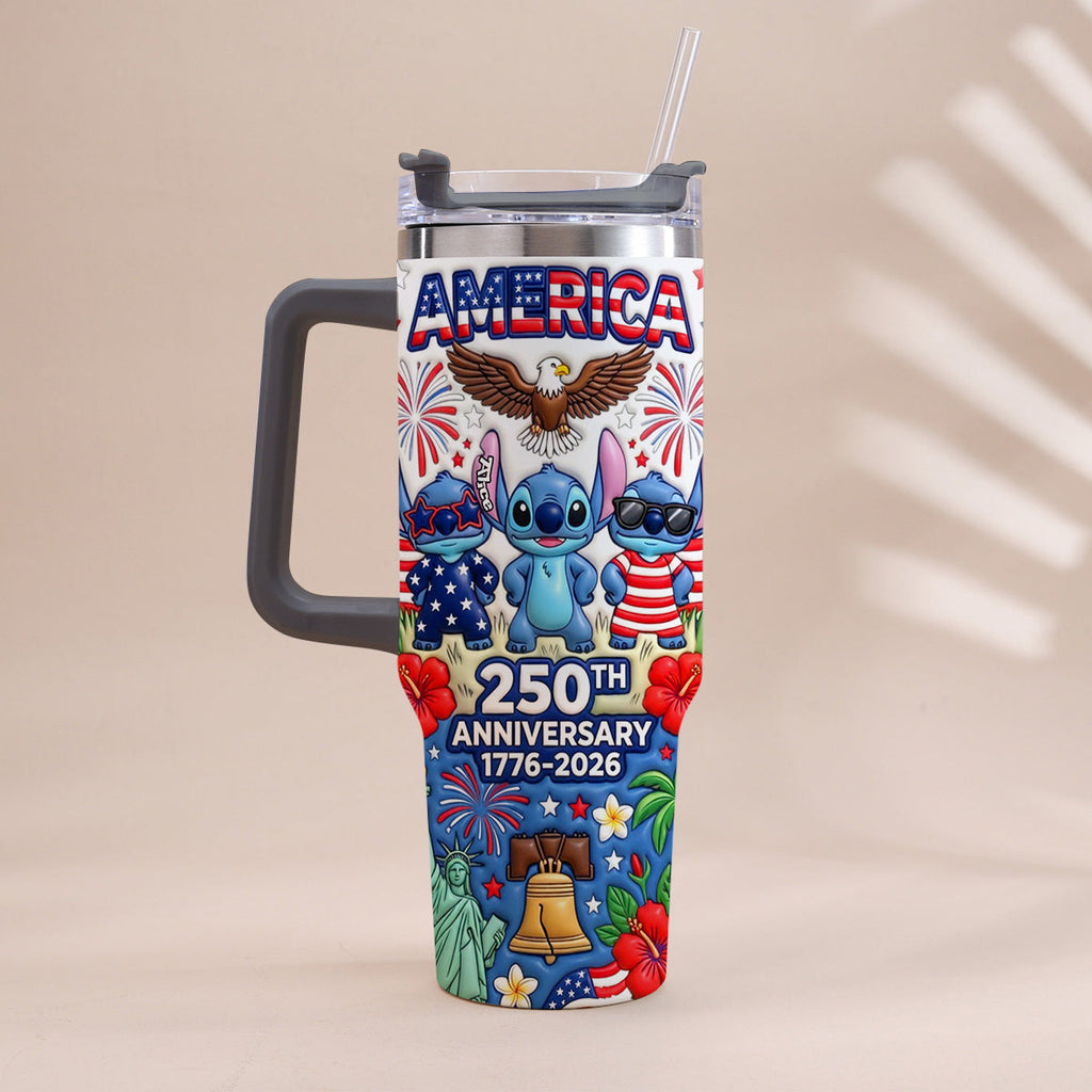 Personalized 250th Anniversary Tumbler with Handle - Cute Alien Design Tumbler With Handle GradoCreations