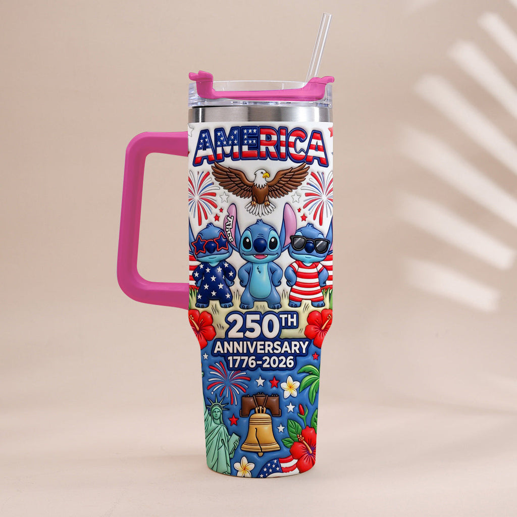 Personalized 250th Anniversary Tumbler with Handle - Cute Alien Design Tumbler With Handle GradoCreations