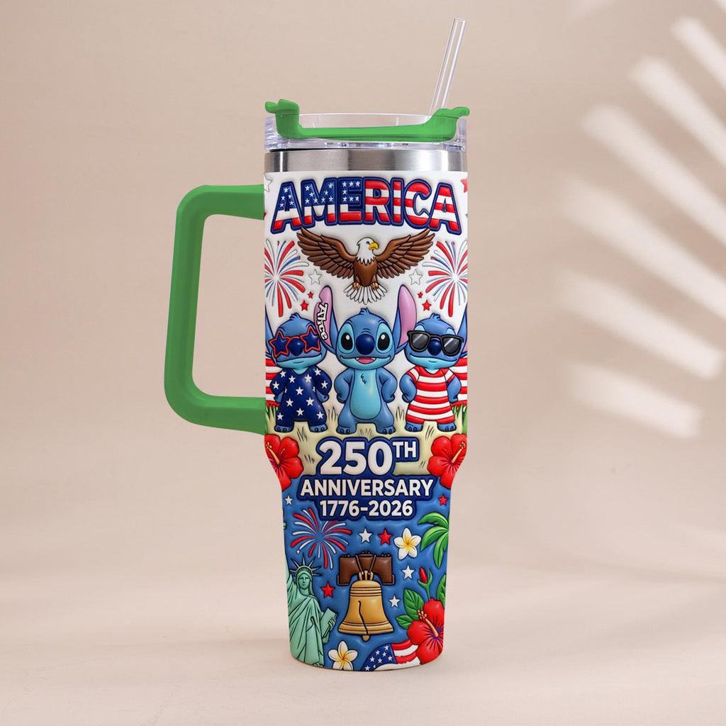 Personalized 250th Anniversary Tumbler with Handle - Cute Alien Design Tumbler With Handle GradoCreations