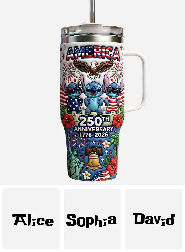 Personalized 250th Anniversary Tumbler with Handle - Cute Alien Design Tumbler With Handle GradoCreations