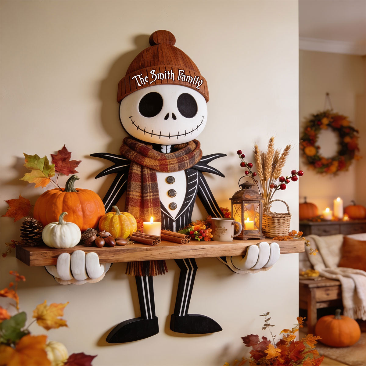 Personalized Nightmare Wooden Floating Shelf for Halloween Decor Wooden Floating Shelf GradoCreations