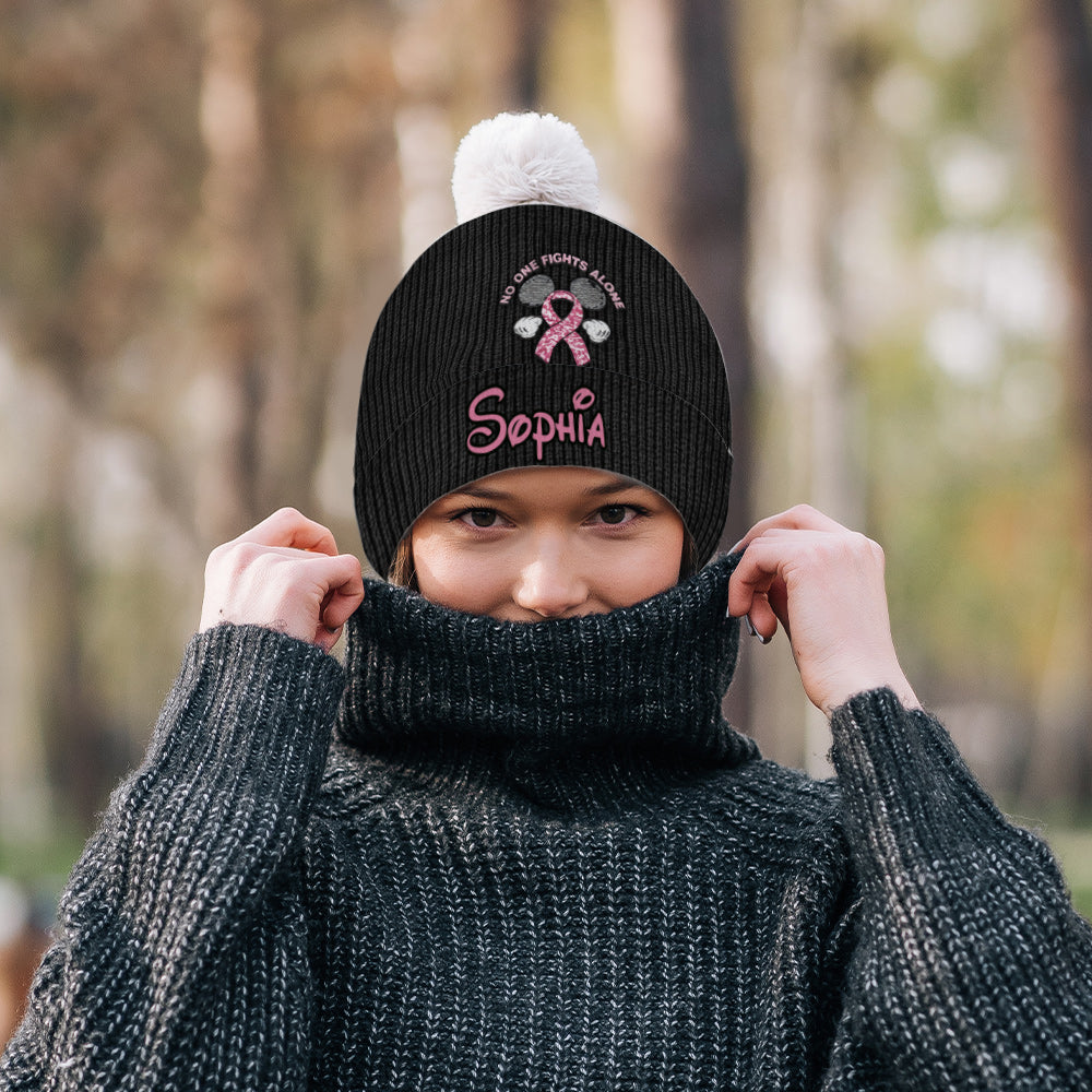 Personalized Breast Cancer Awareness Beanie Hat Custom Name Gift for Her Beanie Hat GradoCreations