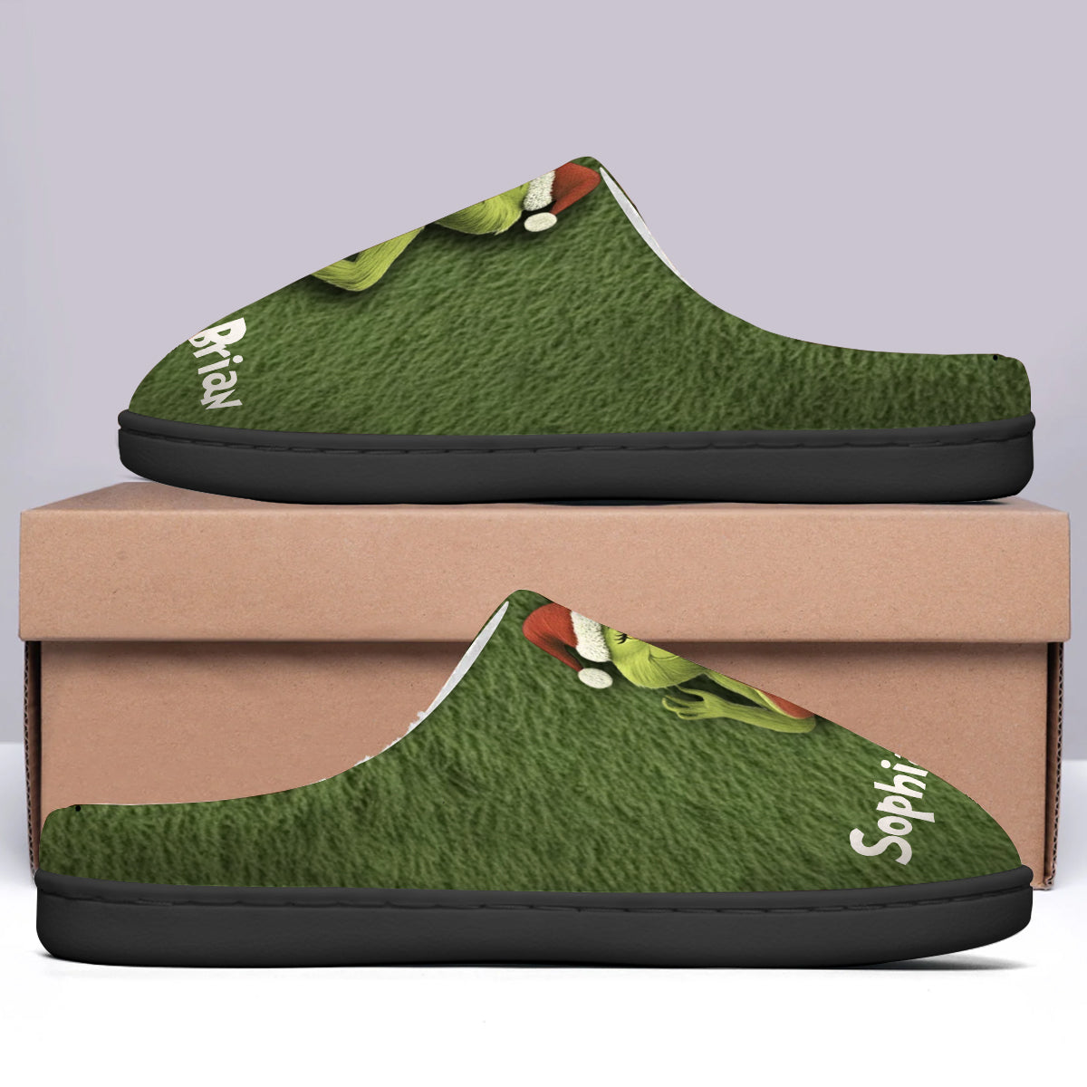 Personalized Green Monster Christmas Slippers Custom Names Gift Slippers GradoCreations