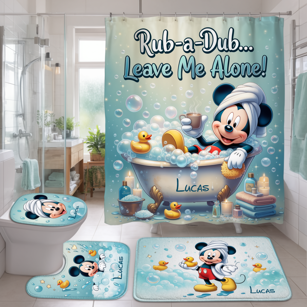 Personalized Mickey Mouse Bathroom Curtain & Mats Set for Kids Bathroom Curtain & Mats Set GradoCreations