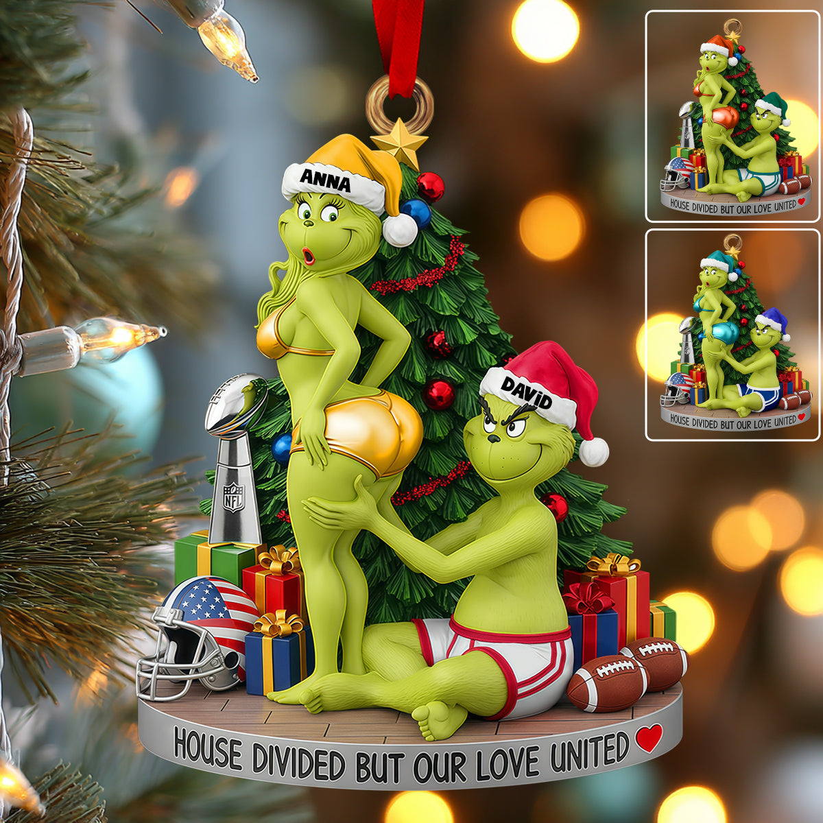 Personalized Green Monster Christmas Ornament for Couples Ornament GradoCreations