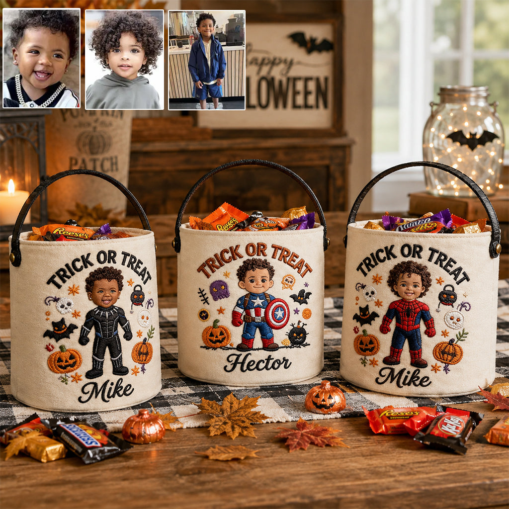 Personalized Halloween Trick Or Treat Basket for Kids - Custom Superhero Design Basket GradoCreations