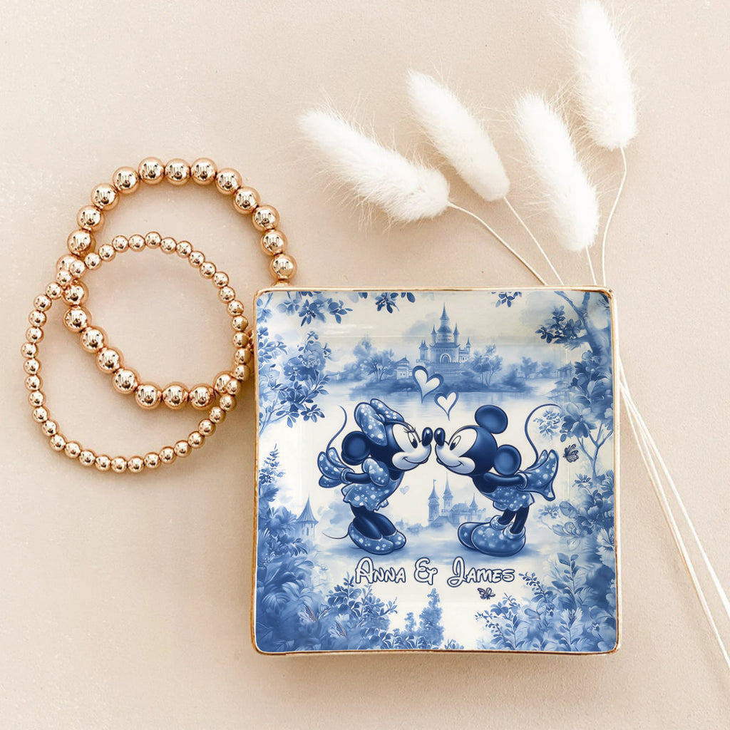 Personalized Blue & White Ceramic Mouse Couple Jewelry Dish Fully Printed Jewelry Dish GradoCreations