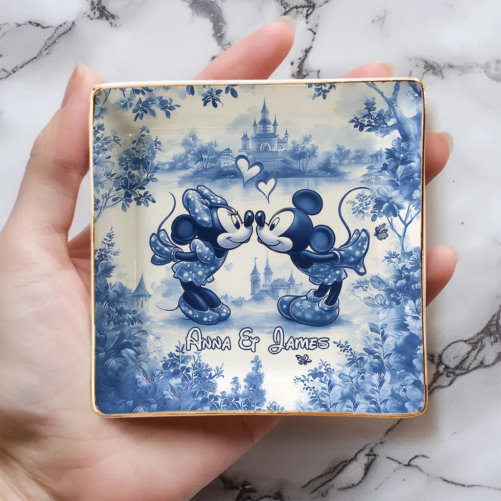 Personalized Blue & White Ceramic Mouse Couple Jewelry Dish Fully Printed Jewelry Dish GradoCreations