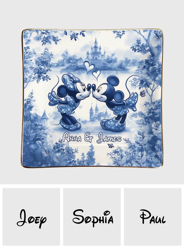 Personalized Blue & White Ceramic Mouse Couple Jewelry Dish Fully Printed Jewelry Dish GradoCreations