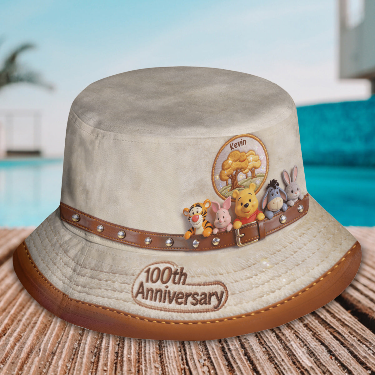Personalized Bucket Hat with Yellow Bear Design for Kids Bucket Hat GradoCreations