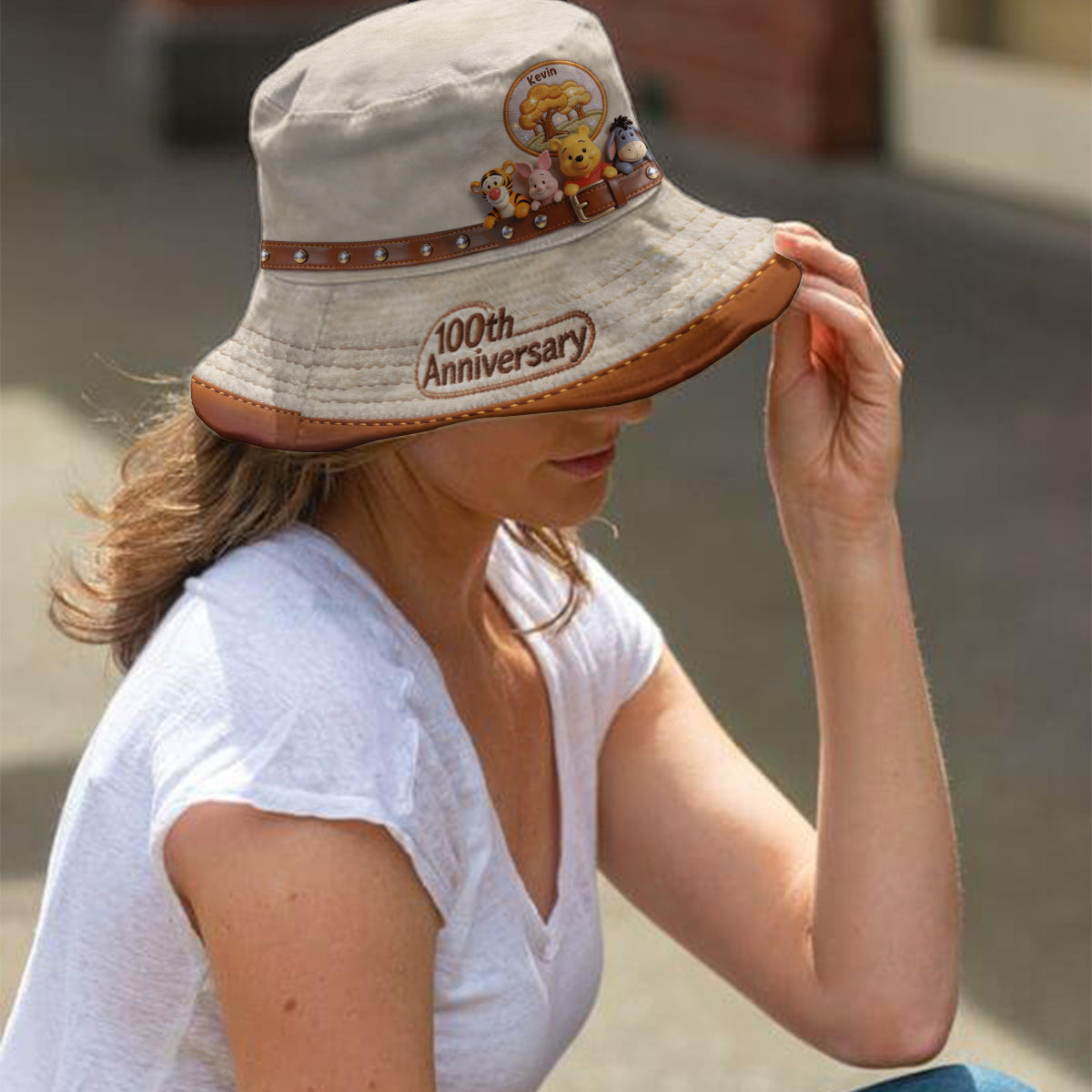 Personalized Bucket Hat with Yellow Bear Design for Kids Bucket Hat GradoCreations