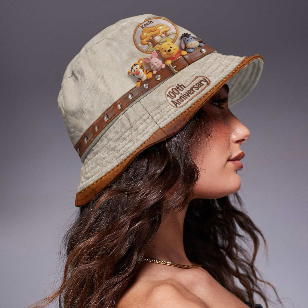Personalized Bucket Hat with Yellow Bear Design for Kids Bucket Hat GradoCreations