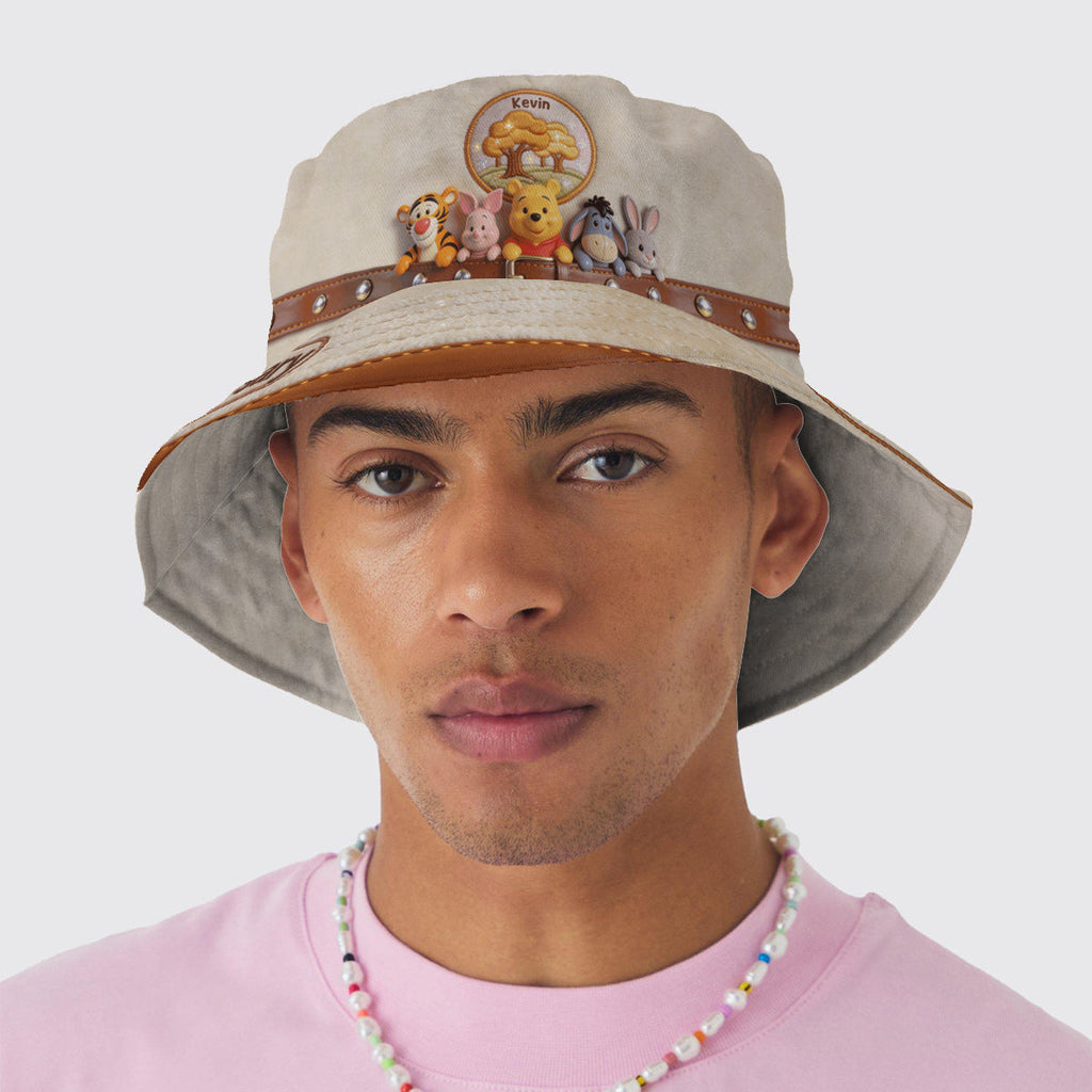 Personalized Bucket Hat with Yellow Bear Design for Kids Bucket Hat GradoCreations