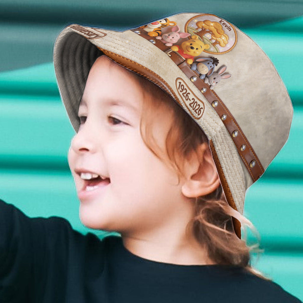Personalized Bucket Hat with Yellow Bear Design for Kids Bucket Hat GradoCreations