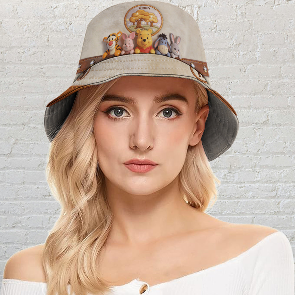 Personalized Bucket Hat with Yellow Bear Design for Kids Bucket Hat GradoCreations