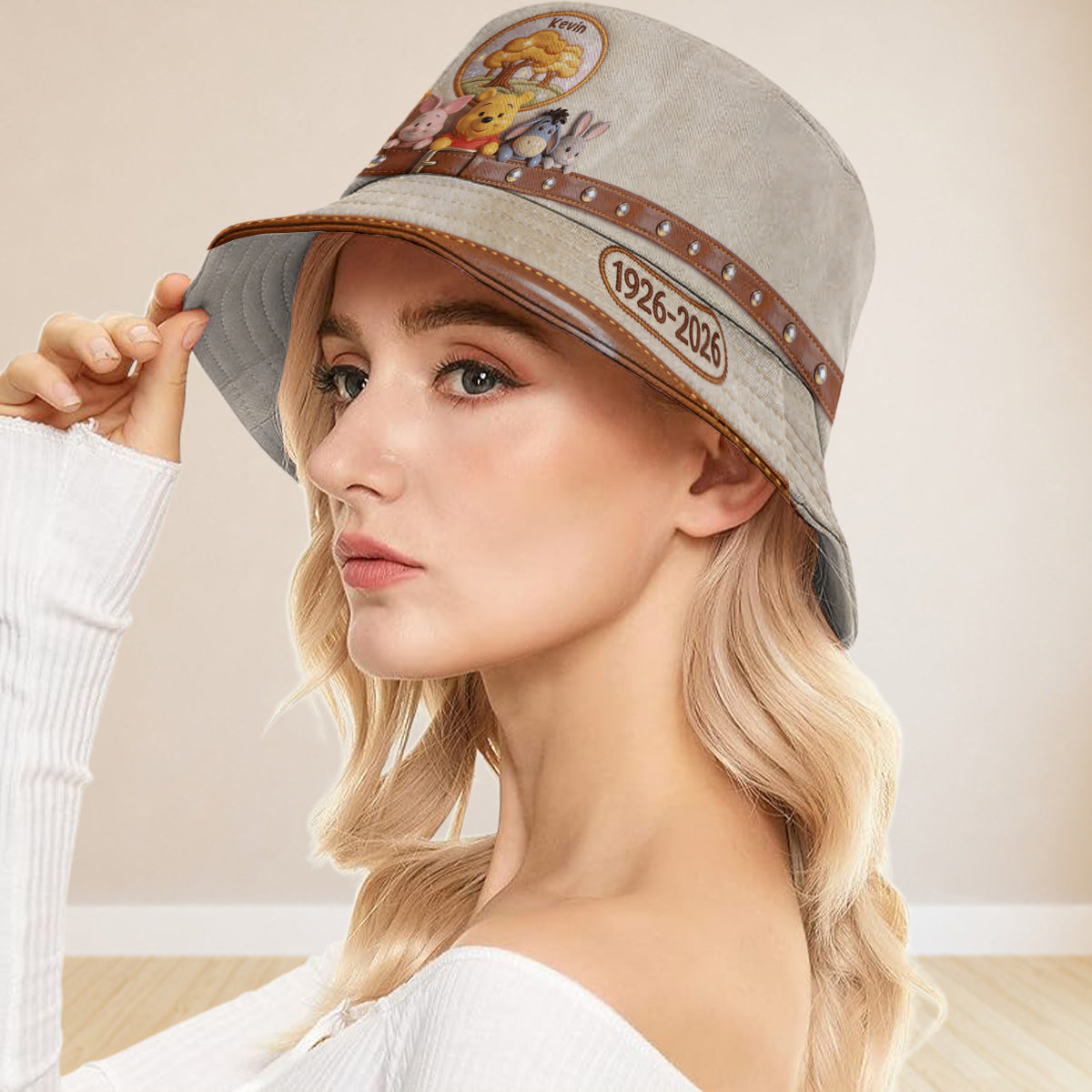 Personalized Bucket Hat with Yellow Bear Design for Kids Bucket Hat GradoCreations