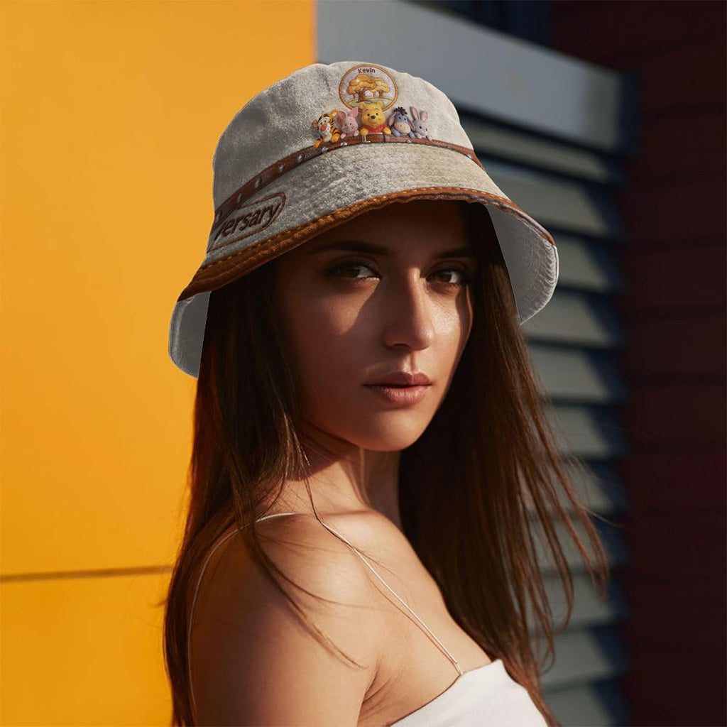 Personalized Bucket Hat with Yellow Bear Design for Kids Bucket Hat GradoCreations