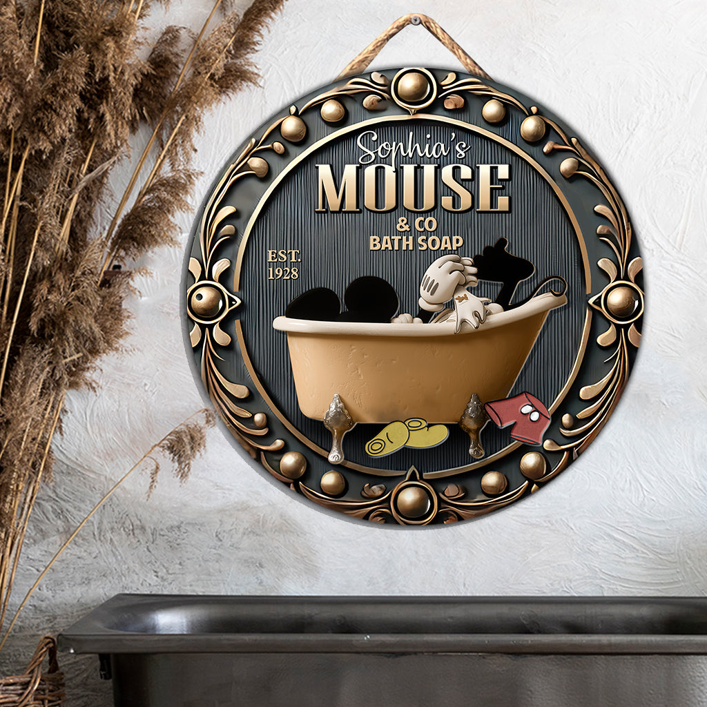 Personalized Round Wood Sign Custom Mouse Bath Soap Decor Round Wood Sign GradoCreations