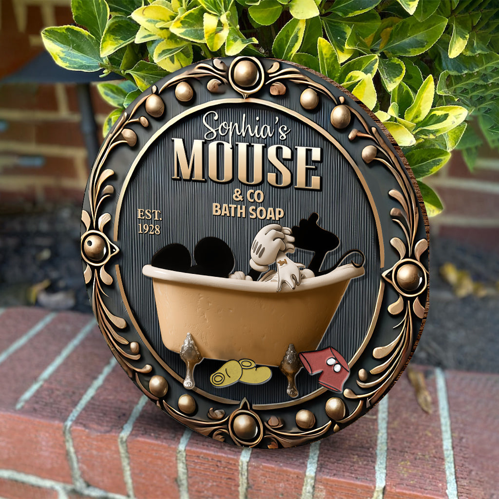 Personalized Round Wood Sign Custom Mouse Bath Soap Decor Round Wood Sign GradoCreations