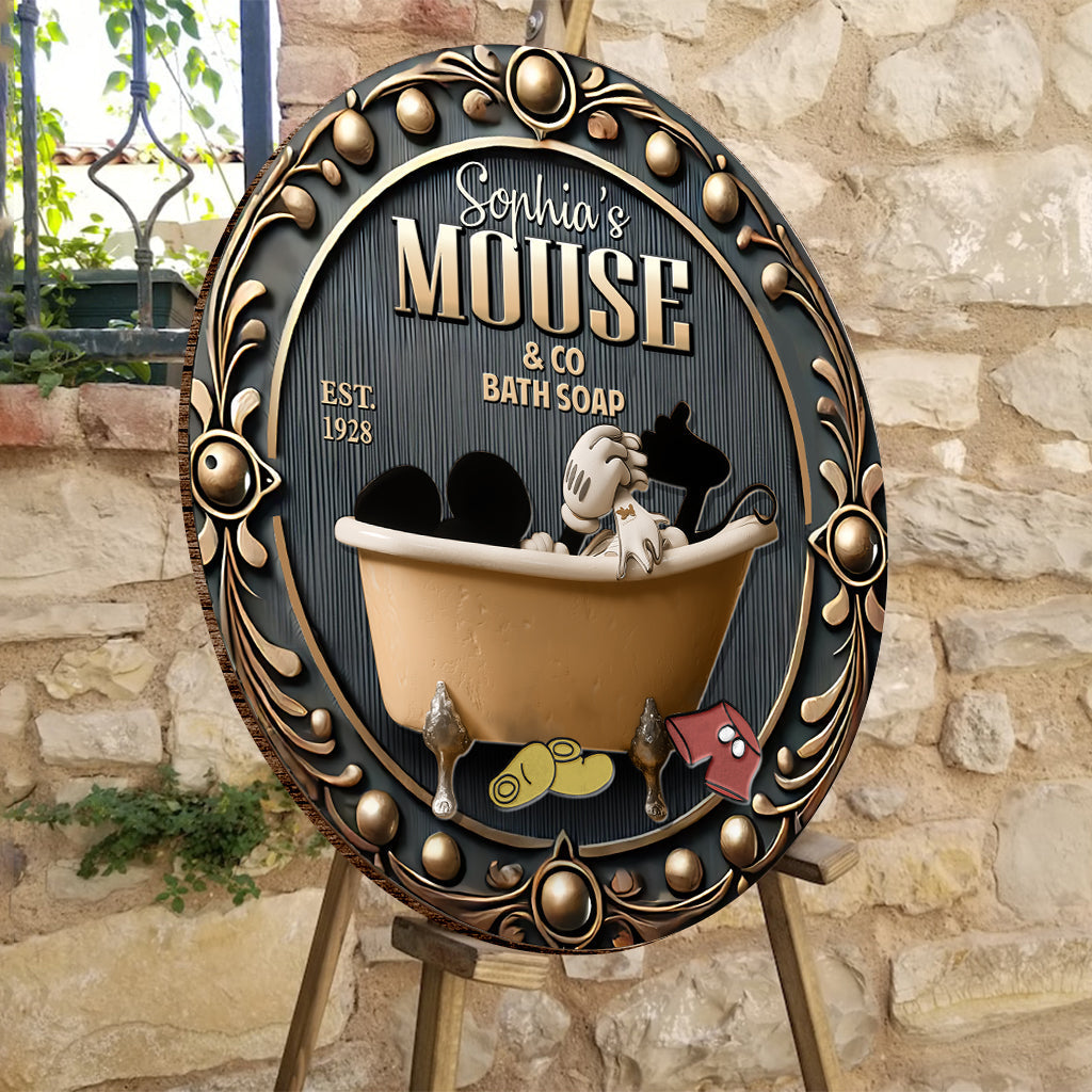 Personalized Round Wood Sign Custom Mouse Bath Soap Decor Round Wood Sign GradoCreations