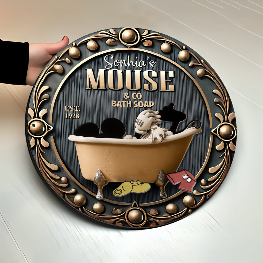 Personalized Round Wood Sign Custom Mouse Bath Soap Decor Round Wood Sign GradoCreations