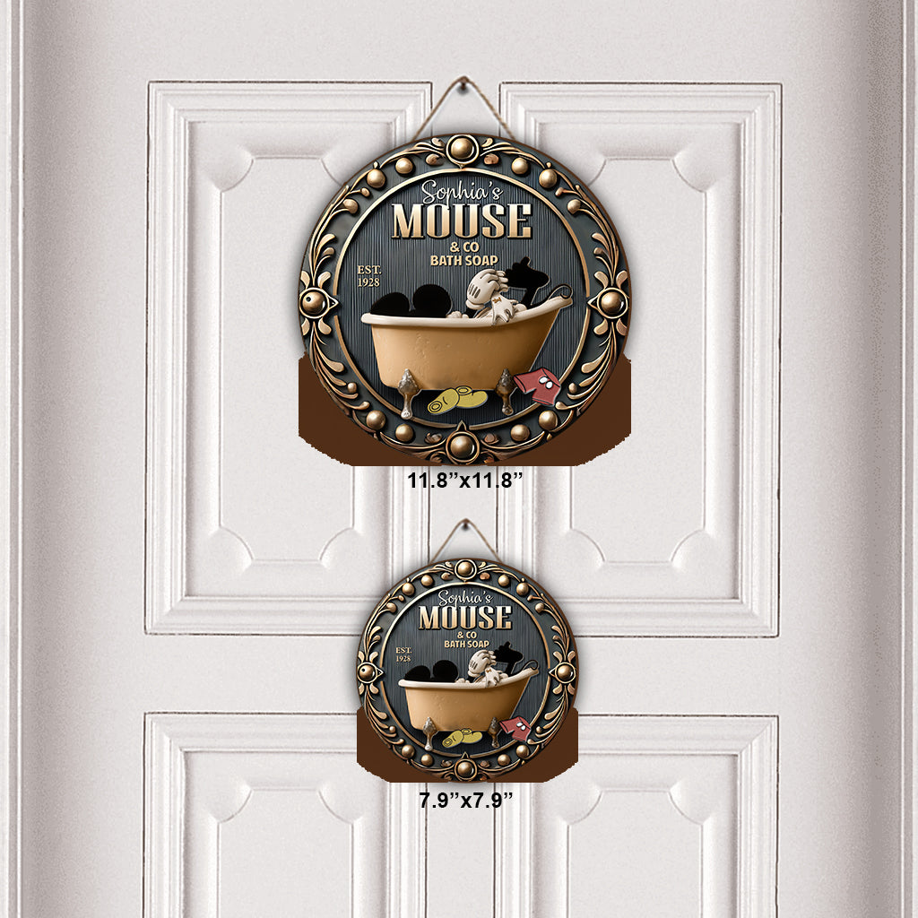 Personalized Round Wood Sign Custom Mouse Bath Soap Decor Round Wood Sign GradoCreations