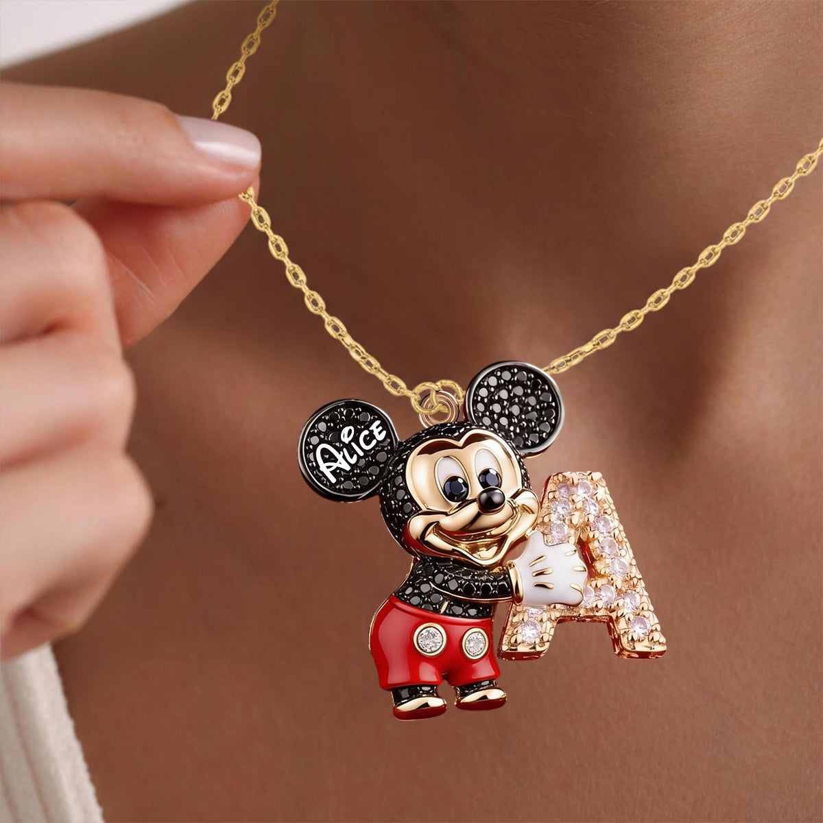 Personalized Mouse Shaped Pendant Necklace Custom Name Gift for Kids Shaped Metal Pendant Necklace GradoCreations