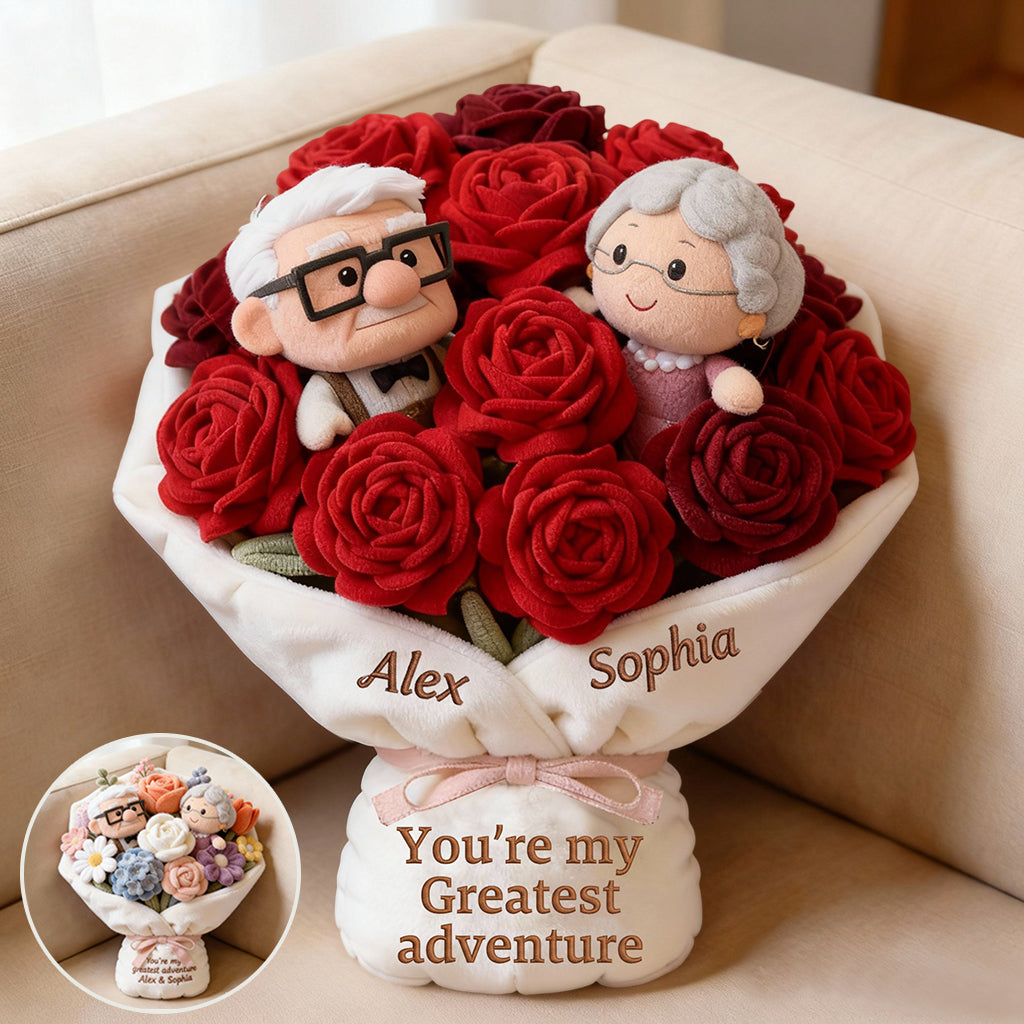 Personalized Faux Fur Shaped Pillow with Red Rose Bouquet Gift for Couples Faux Fur Shaped Pillow GradoCreations