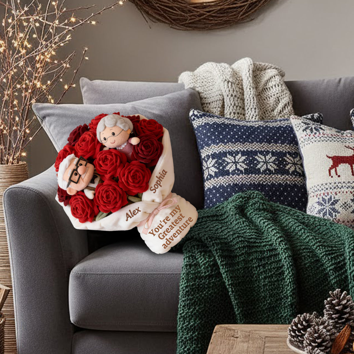 Personalized Faux Fur Shaped Pillow Couple Gift Adventure Faux Fur Shaped Pillow GradoCreations