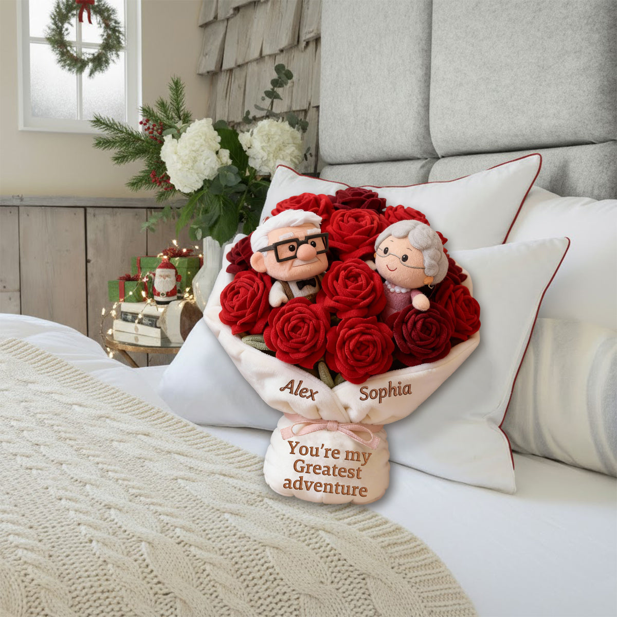 Personalized Faux Fur Shaped Pillow Couple Gift Adventure Faux Fur Shaped Pillow GradoCreations