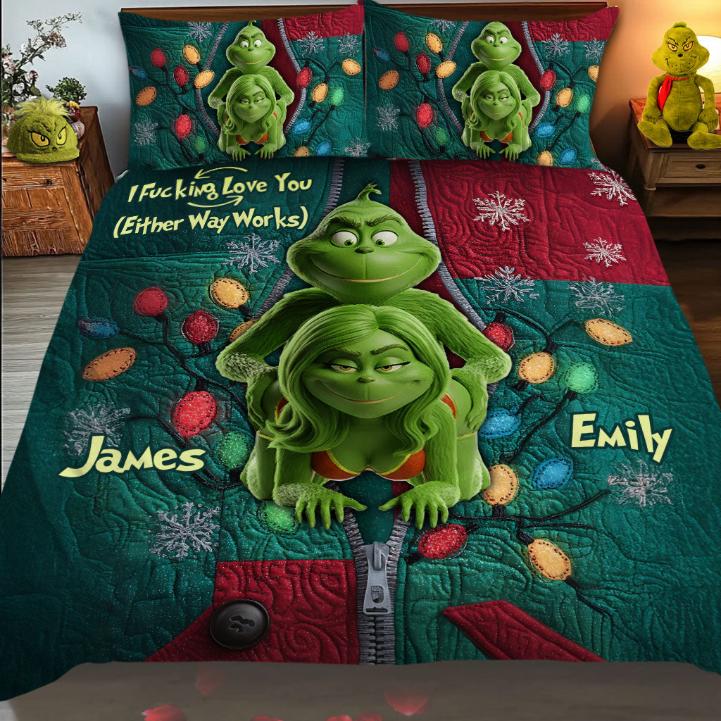 Personalized Christmas Bedding Set Grinch Theme Custom Names Bedding Set GradoCreations