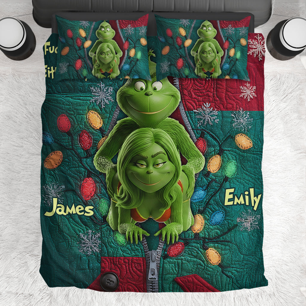 Personalized Christmas Bedding Set Grinch Theme Custom Names Bedding Set GradoCreations
