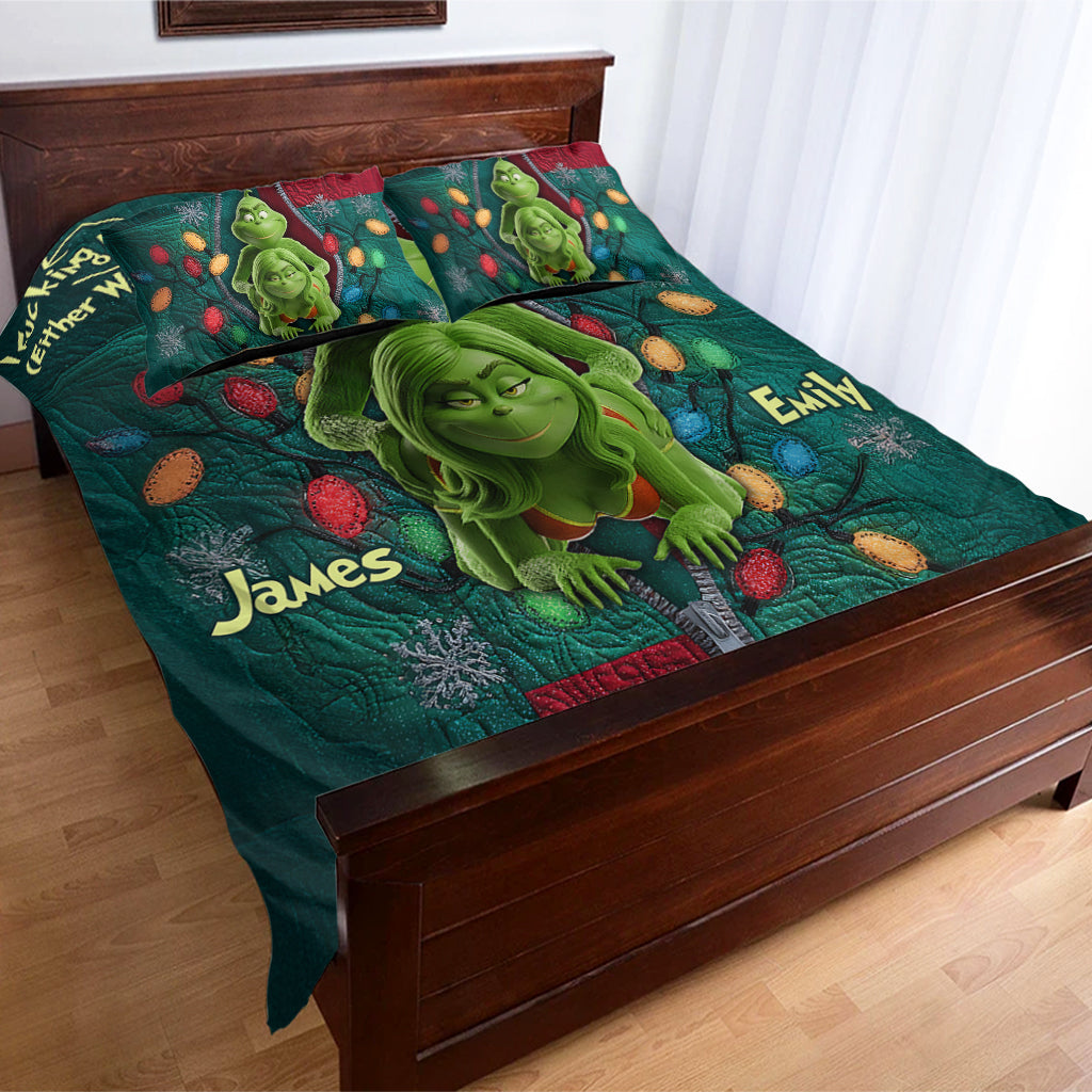Personalized Christmas Bedding Set Grinch Theme Custom Names Bedding Set GradoCreations