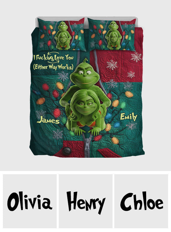 Personalized Christmas Bedding Set Grinch Theme Custom Names Bedding Set GradoCreations