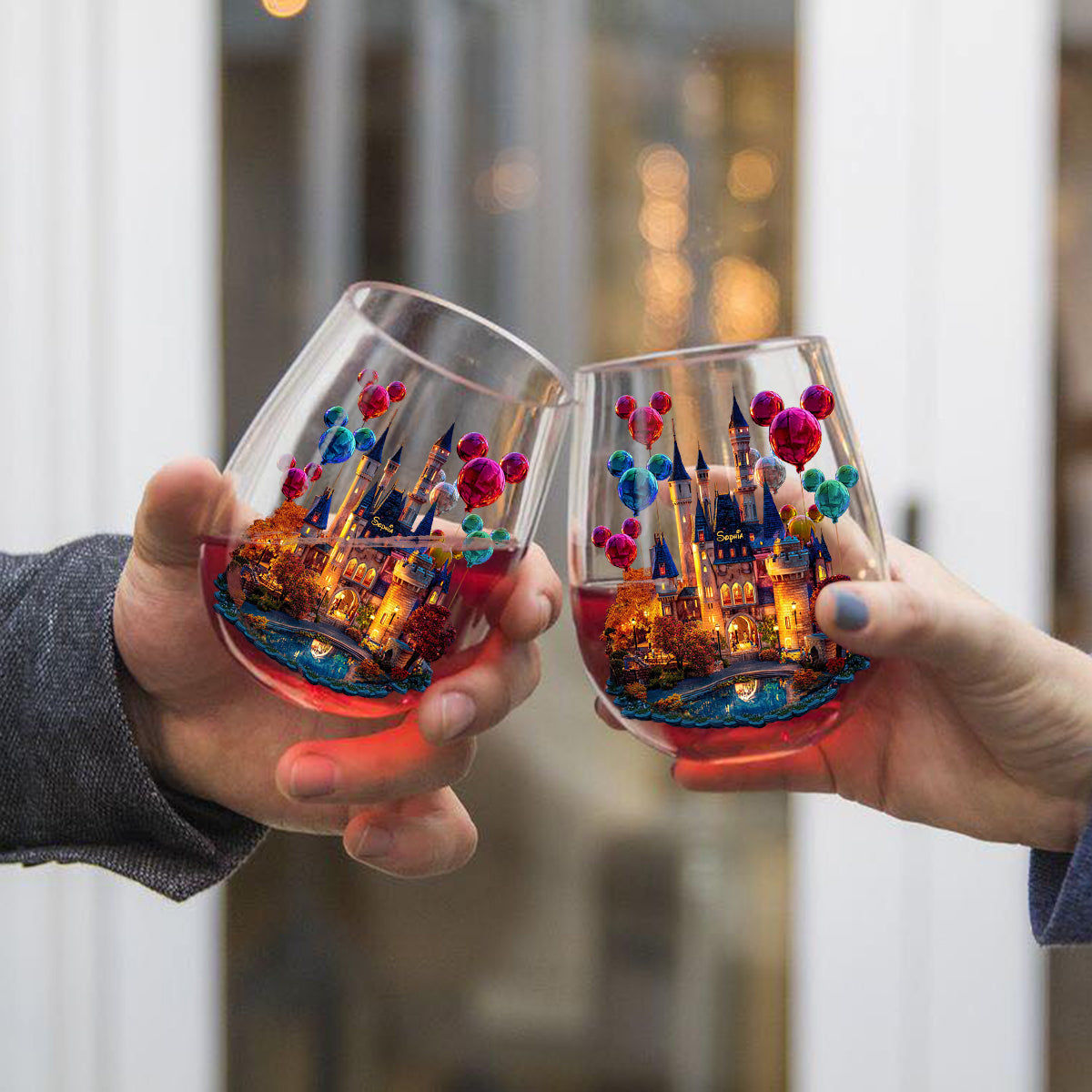 Personalized All Over Wine Glass Magical Night Gift for Her All Over Wine Glass GradoCreations