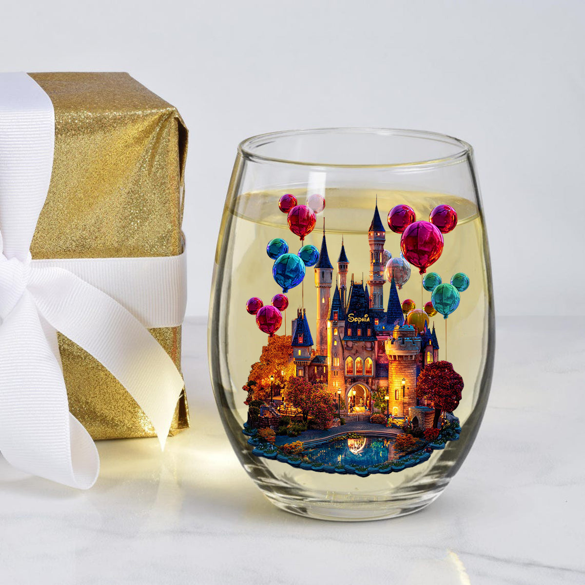 Personalized All Over Wine Glass Magical Night Gift for Her All Over Wine Glass GradoCreations