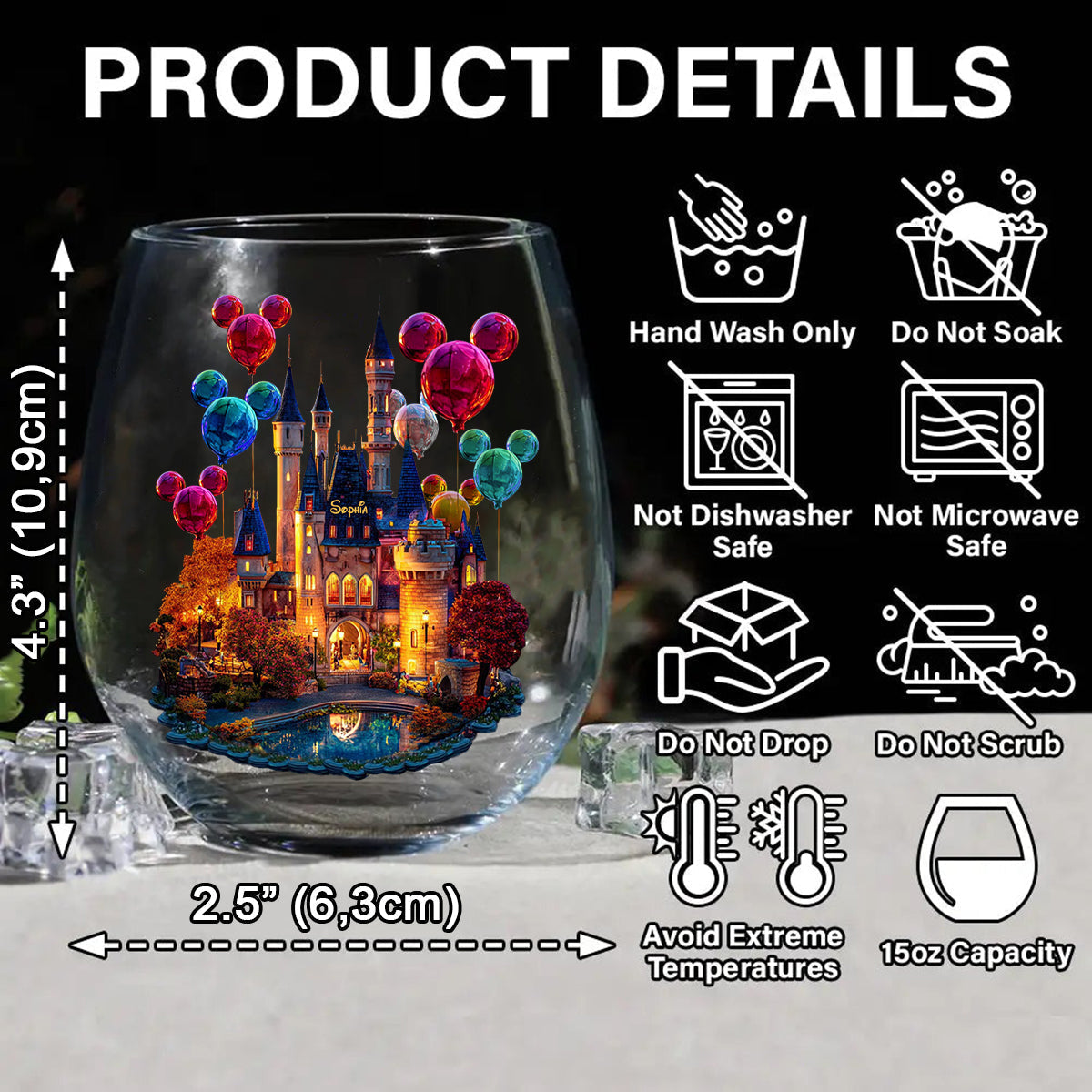 Personalized All Over Wine Glass Magical Night Gift for Her All Over Wine Glass GradoCreations