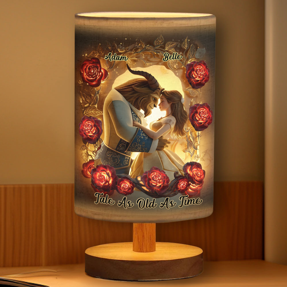 Personalized Romantic Couple Table Lamp with Wood Base Gift Tableside Lamp With Wood Base GradoCreations