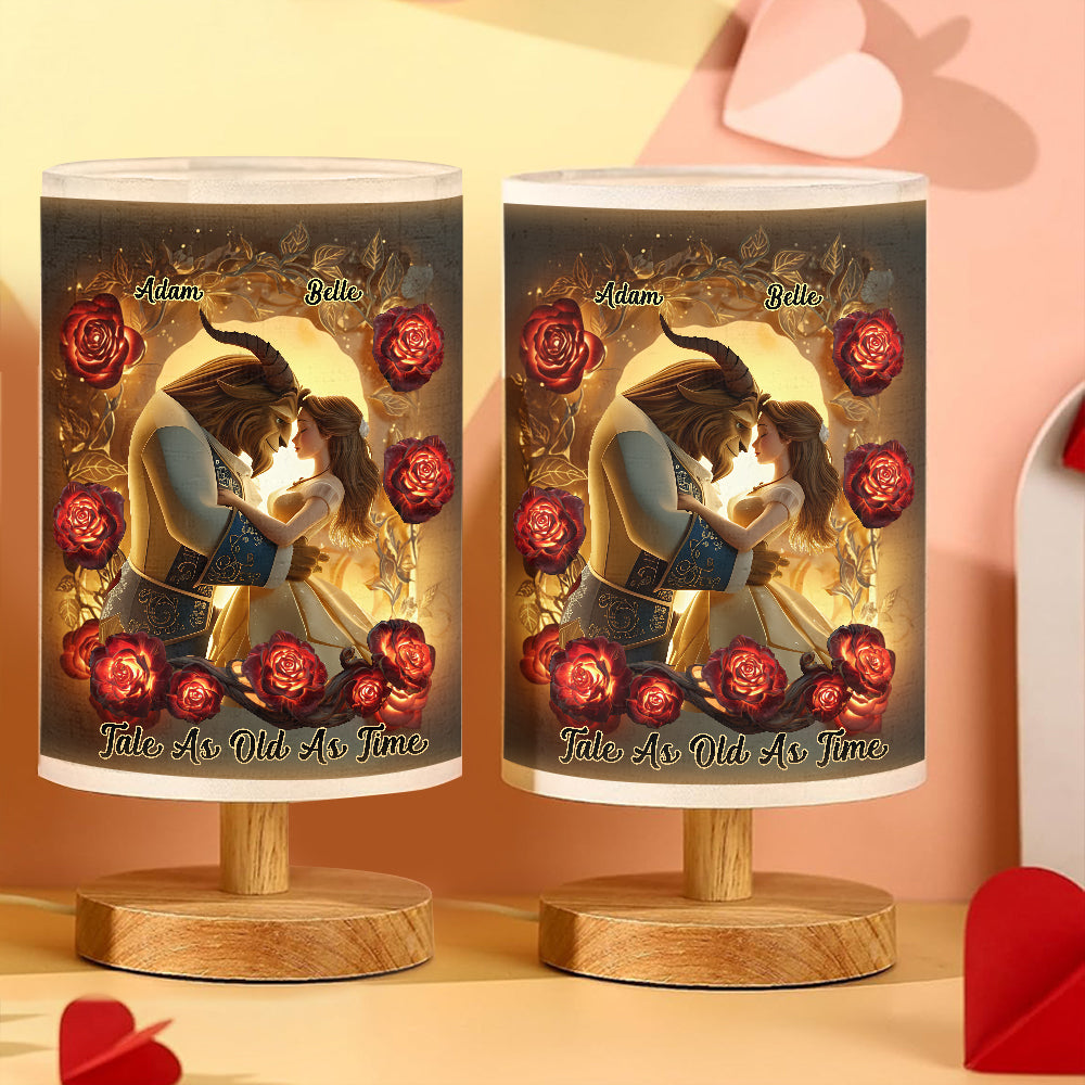 Personalized Romantic Couple Table Lamp with Wood Base Gift Tableside Lamp With Wood Base GradoCreations