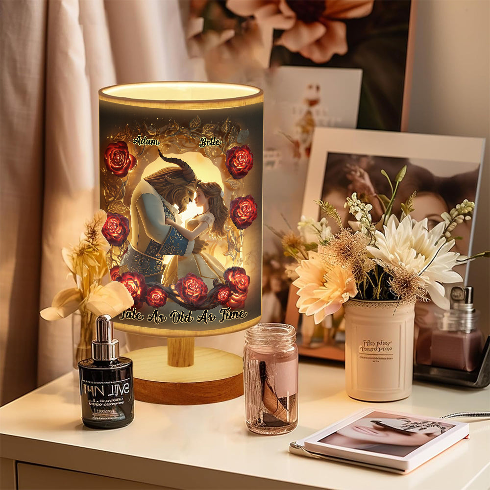 Personalized Romantic Couple Table Lamp with Wood Base Gift Tableside Lamp With Wood Base GradoCreations