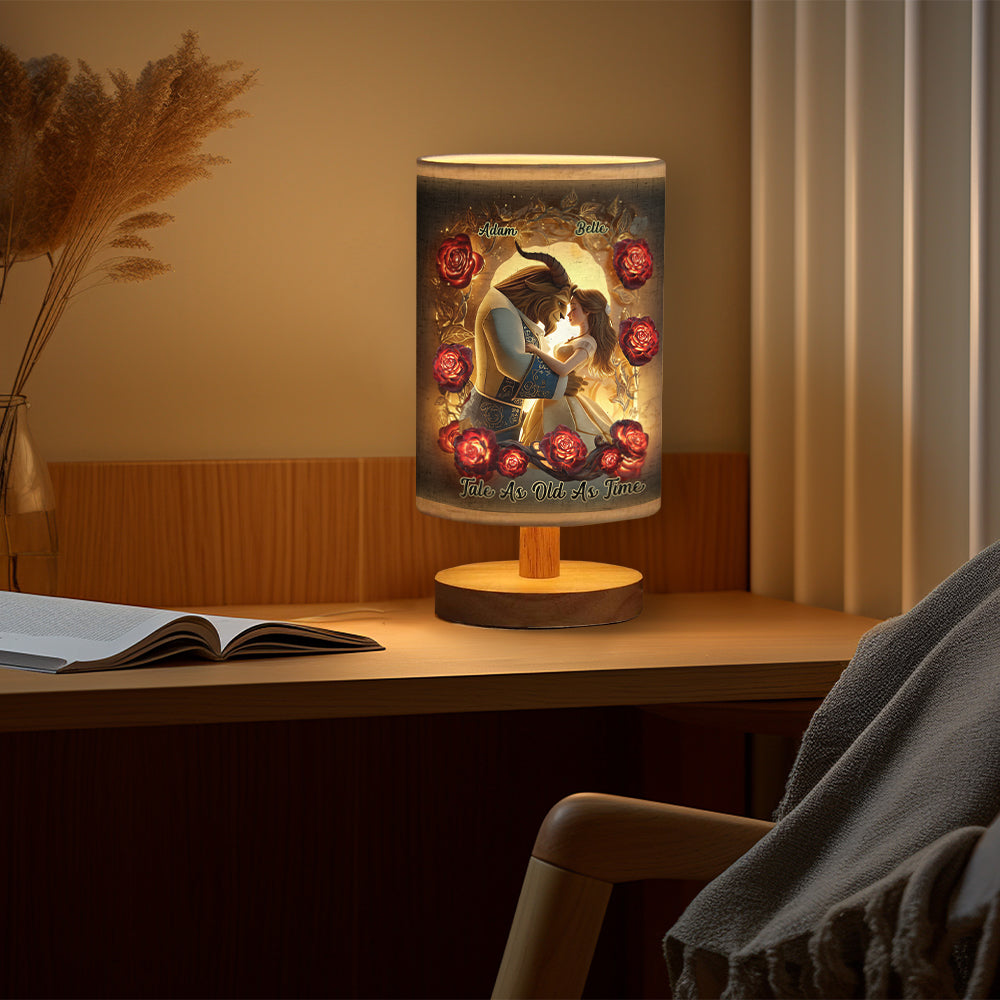 Personalized Romantic Couple Table Lamp with Wood Base Gift Tableside Lamp With Wood Base GradoCreations